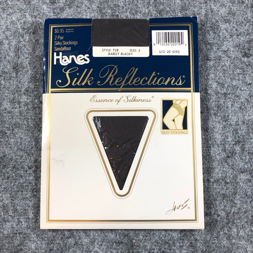 Vtg Stockings Pantyhose Hanes Silk Reflections 2Pair Size OS Barely Black 728